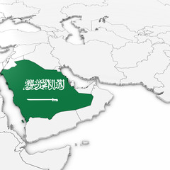 3D Map of Saudi Arabia with Saudi Arabian Flag on White Background 3D Illustration