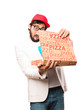 young crazy businessman with a pizza
