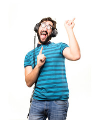 Wall Mural - young cool man with headphones