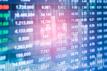 stock data indicator analysis on financial market trade chart on led. concept stock data trade. digi