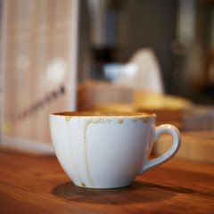 Coffee cup on wooden table