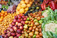 Vegetables And Fruit On Market Counter