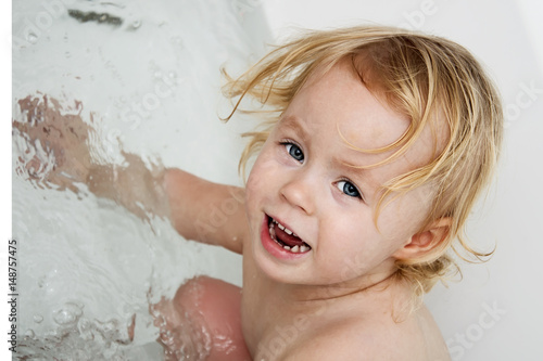 Cute Little Girl Washes Her Hair Clean Kid After Shower Children