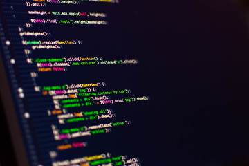 Wall Mural - software development. software source code. programming code. writing programming code on laptop.