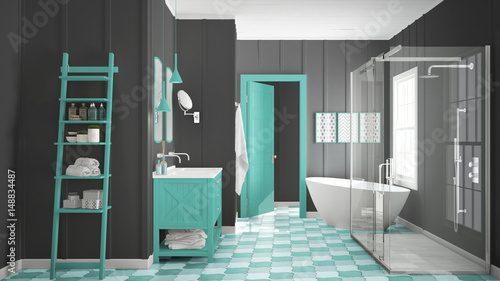 Scandinavian Minimalist White Gray And Turquoise Bathroom Scandinavian Minimalist White Gray And Turquoise Bathroom