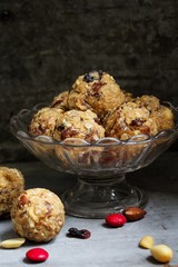 Wall Mural - Healthy No bake Peanut butter Protein balls or Energy Bites, selective focus