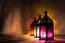 Eid Mubarak Ramadan Kareem - Islamic Muslim Holiday Background With Eid Lantern Or Lamp