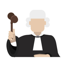 Judge Wearing White Wig And Holding Gavel Law And Justice Icon Image Vector Illustration Design 