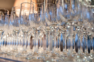 Composition of empty glasses for champagne