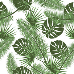  Beautiful seamless vector floral summer pattern background with tropical palm leaves. Perfect for wallpapers, web page backgrounds, surface textures, textile.