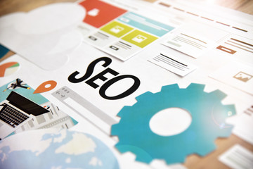Wall Mural - seo and web development. concept for website and mobile website development and optimization, app de