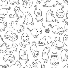 cat outline seamless vector pattern