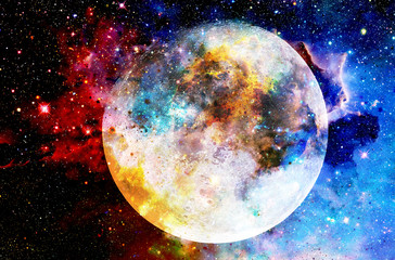 Poster - Cosmic space and moon. color cosmic abstract background.