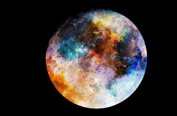 Poster - Cosmic space and moon. Collage on black background.