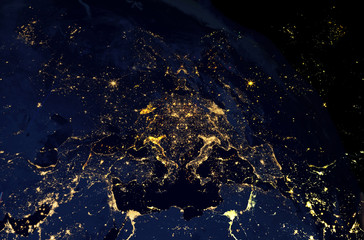 Aufkleber - Earth city night lights. Collage effect and black background.