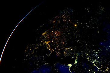 Aufkleber - Earth city night lights. Color effect and black background.