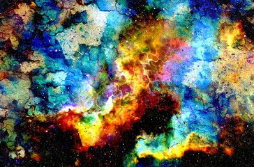Poster - Cosmic space and stars, color cosmic abstract background. Crackle effect.