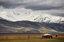 Nomad Yurt In The Mountain Valley Of Central Asia