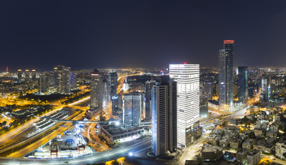 Wall Mural - Skyline Panorama Of Tel Aviv And Ramat Gan at Night