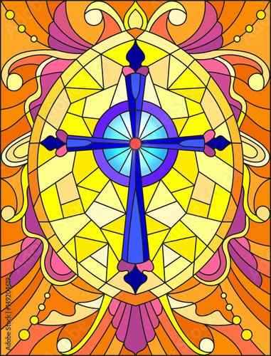 ilustracja-w-stylu-witrazu-z-jasnym-fioletowym-krzyzem-na-zoltym-tle