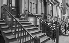 Black And White Closeup Of A Residential Street Of New York, USA