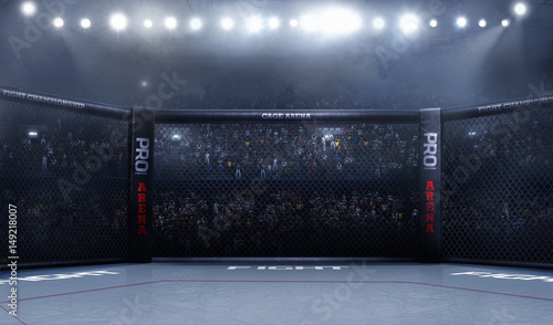 Photographie Empty mma arena side view under lights. complete tribune.