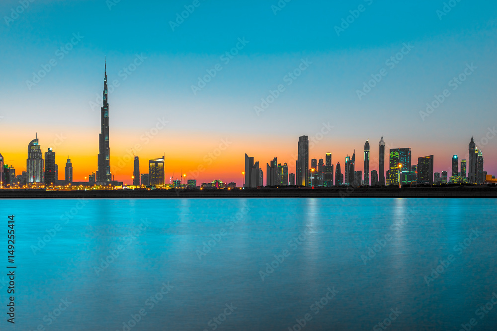 Dubai skyline at dusk Stock Photo | Adobe Stock