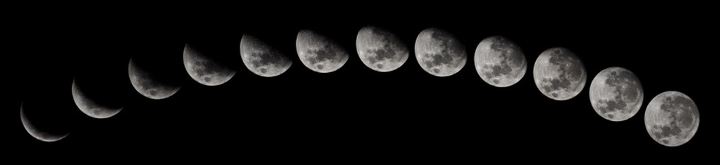 phases of the moon from new to full (real moon captured day by day not computer generated)