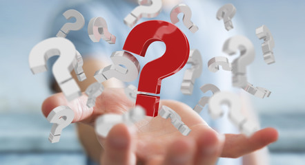 Fototapete - Businessman using 3D rendering question marks