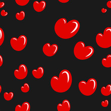 Seamless Pattern With Cute Red Hearts On Dark Grey Backgrounds