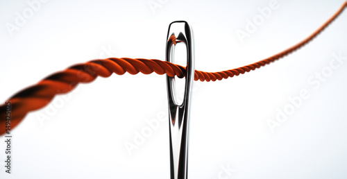 Leinwand Poster  Nadel mit rotem Faden vor Weiß