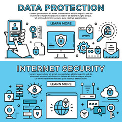Wall Mural - data protection, internet security concepts. flat design line banners set. modern graphic elements, 