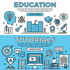 Wall Mural - education, tutorials concepts. flat design line banners set. modern graphic elements, thin line icon