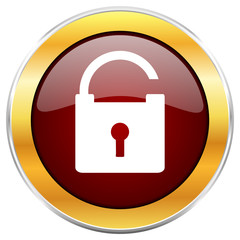 Aufkleber - Padlock red vector icon with golden border isolated on white background.  
