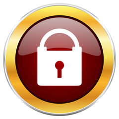 Aufkleber - Padlock red vector icon with golden border isolated on white background.