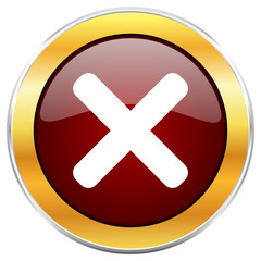 Fototapete - Cancel red vector icon with golden border isolated on white background.