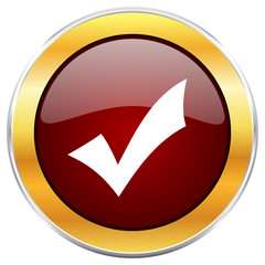 Fototapete - Accept red vector icon with golden border isolated on white background.