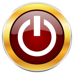 Aufkleber - Power red vector icon with golden border isolated on white background.