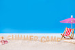 © pim pic - Summer holiday decoration with wooden text ,retro clock,beach chair and sea shall on sand beach with tropical blue sea and clear blue sky,Image For love summer holiday vacation travel Concept