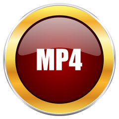 Aufkleber - MP4 red vector icon with golden border isolated on white background.  
