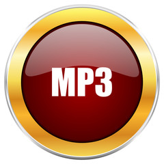 Aufkleber -  Mp3 red vector icon with golden border isolated on white background.  
