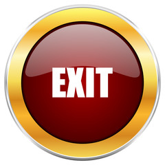 Poster - Exit red vector icon with golden border isolated on white background.