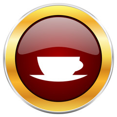 Aufkleber - Espresso red vector icon with golden border isolated on white background.