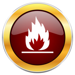 Fototapete - Flame red vector icon with golden border isolated on white background.