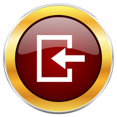 Aufkleber - Enter red vector icon with golden border isolated on white background.