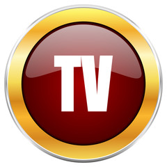 Aufkleber - Tv red vector icon with golden border isolated on white background.