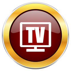 Aufkleber - Tv red vector icon with golden border isolated on white background.