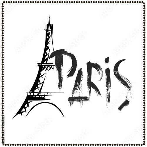 Word Paris, Eiffel Tower hand drawn Illustration Stock | Adobe Stock