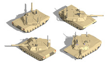 Military Transportation Isometric Vector. Tank With Turret Machine Gun.
