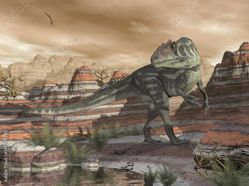Naklejka na drzwi Dinozaur na pustyni 3d